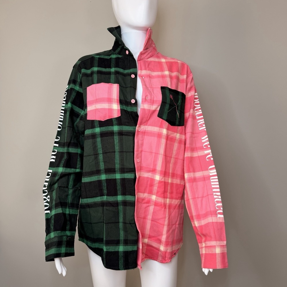 Cakeworthy  Wicked UNLIMITED‎ Elphaba Glinda Flannel Shirt Sz M Pink Green